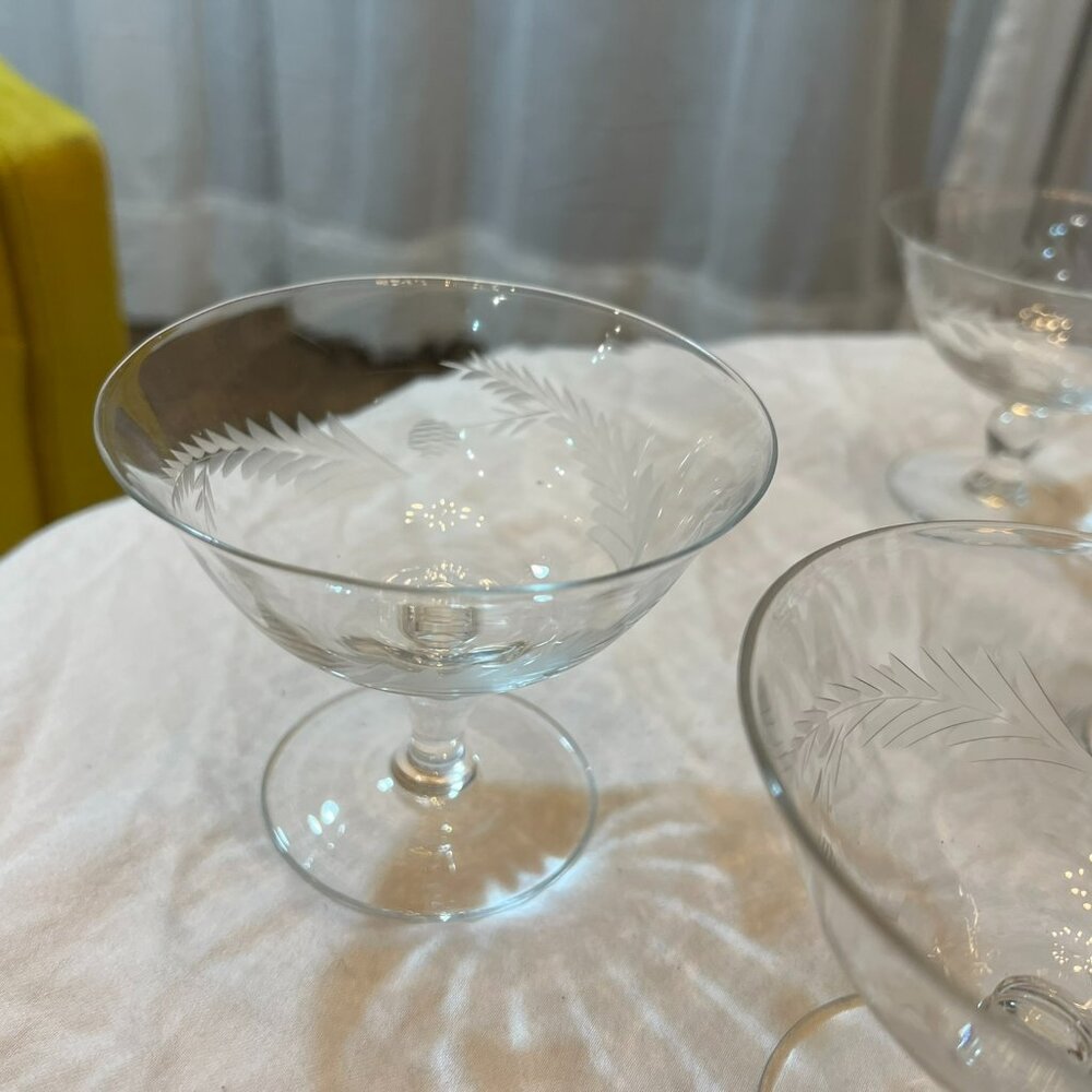 Set of 6 Midcentury Etched Glass Sorbet Cups